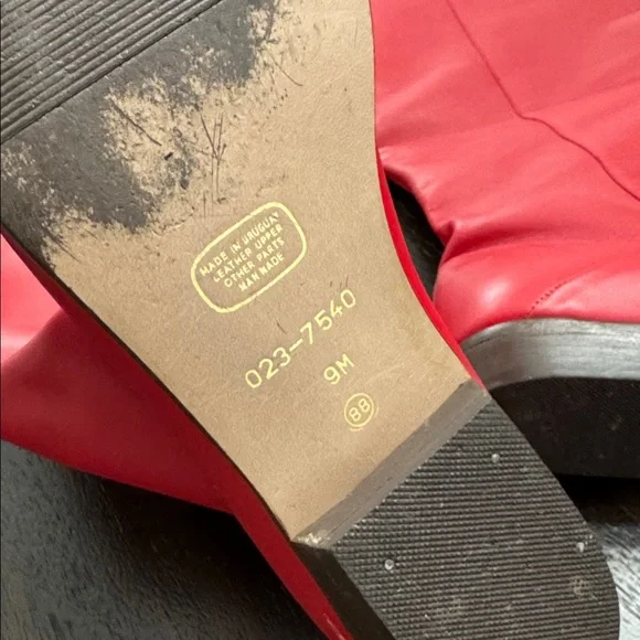 Red Mid High Pointy leather Boots - Picture 6 of 9